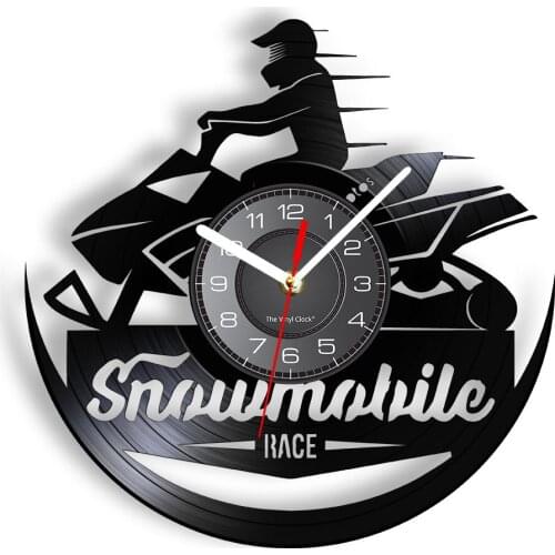 Snowmobile Racing Wall Clock Vinyl LP Record Handicraft Motorcycle Snow Machine Watch Speed Along Braaap Ride Riders Decor Gift