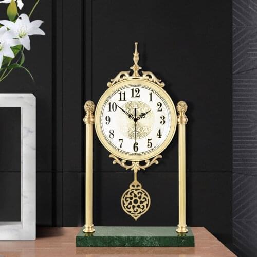 European style light luxury living room desk clock porch large ornaments clock mute Roman floral decoration copper marble