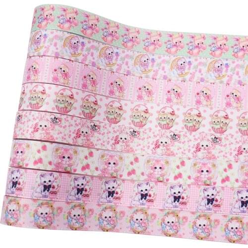 1 Inch Cartoon Cat Handmade DIY Thermal Transfer Ribbon Ribbon Threaded Ribbon Ribbed Ribbon Satin Ribbon Mobile Phone Key Strap
