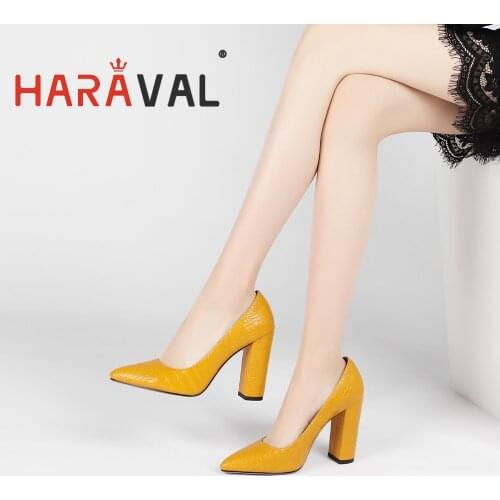 HARAVAL Women Pumps Shoes High Heels Elegant Fashion Sexy Spring Autumn Black Blue Red Brown Pointed Toe Office Lady Shoes A326