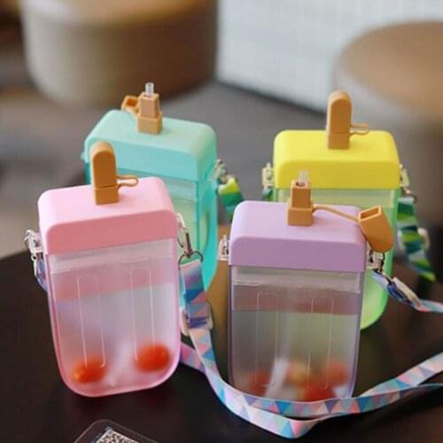 Outdoor Portable Water Bottle Creative Popsicle Straw Cup Climbing Bicycle Transparent Juice Drinking Cup Student Mug Plastic