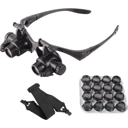 Double Glasses Magnifier 2.5X-25X with 8 Groups Magnification Lenses & LED Light C90A