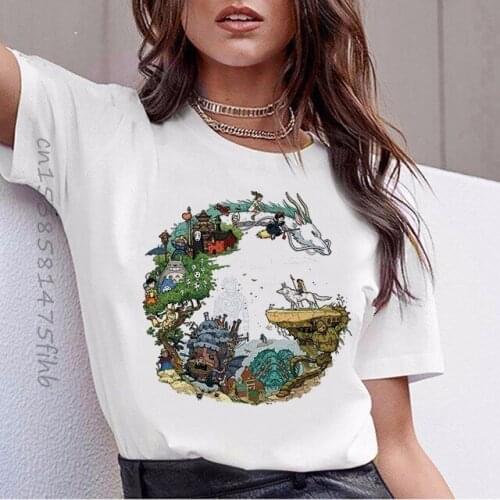 Premium Funny Totoro T Shirt Women Top Tee Shirts Spirited Away T-Shirt Studio Ghibli Tshirt Japanese Anime Harajuku Female
