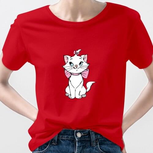 Disney Marie Aristocats Cat Edgy Clothes Womens T-Shirt 2021 Clothing Summer 90s Cute Family Look Comfy Kawaii Top Tshirt Femme