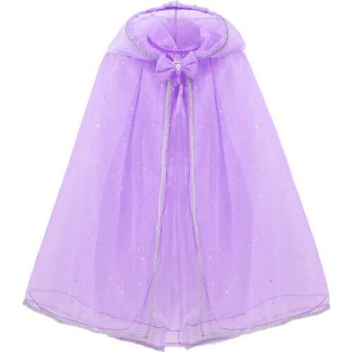 VOGUEON Girl Rapunzel Princess Accessory Girls Summer Sequin Hooded Cloak Kids Halloween Cape Mantle Elsa Belle Aurora Dress Up