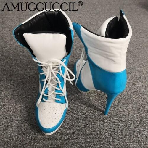 Customize 2020 Plus Big Size 35-52 Blue Lace Up Fashion Sexy High Heel Platform Female Autumn Winter Lady Ankle Women Boot X1875