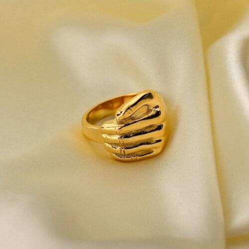 18K Gold Plated Stainless Steel Jewelry Embrace Hands Ring Punk Hug handship Finger Ring for women
