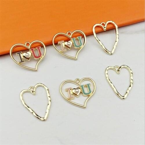 10pcs/lot New Creative Hollow Letter Pearl Heart Charms Connectors for Diy Fashion Earrings Alloy Pendant Jewelry Accessories