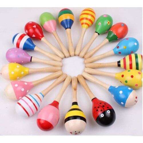 20 PCS/Lot Colorful Wooden Maracas Baby Child Musical Instrument Rattle Shaker Party Children Gift Toy free shipping
