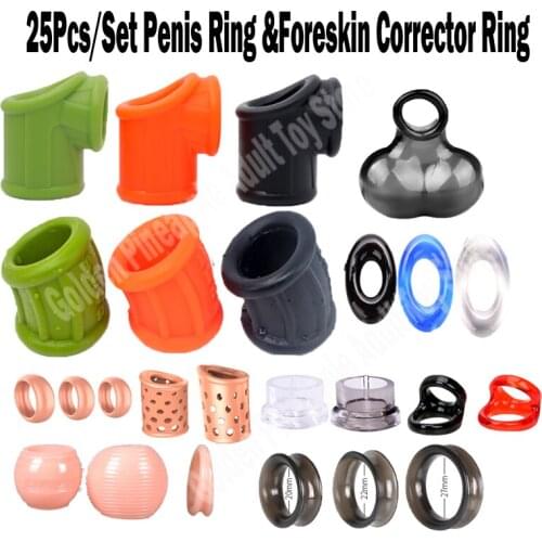 25Pc Liquid Silicone Penis Ring Men Foreskin Corrector Male Sex Toy Delay Ejaculation Cock Ring Glans Lock Cover Semen Lock Ring