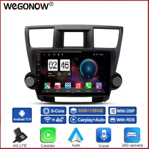 360 Panoramic Camera 6G+128G Android 10.0 Car DVD Player GPS map WIFI Bluetooth RDS Radio For Toyota Highlander 2 XU40 2007-2013