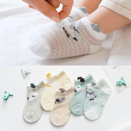 5 pairs / lot new cartoon breathable baby boat socks summer thin section comfortable mesh baby socks loose cotton children socks