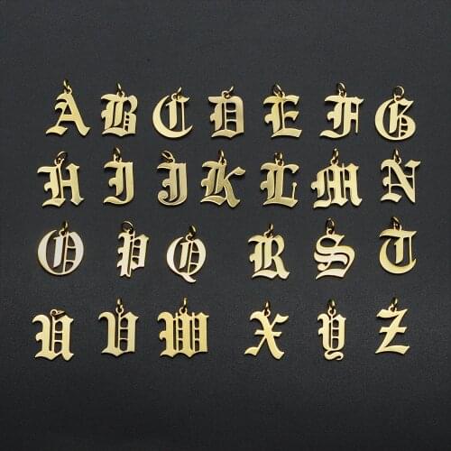 5pcs/lot OLD English Letter Charm Wholesale 100% Stainless Steel A-Z Alpabet Jewelry Pendant DIY Jewelry Charms