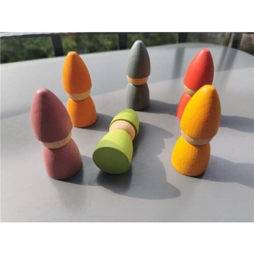 6 Wooden Peg Dolls Gnomes Rainbow Beech Wood Doll Children Montessori Toys 2.9x7cm Wholesales