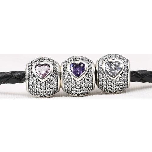 Authentic 925 Sterling Silver Beads Love Heart Full Crystal Round Bead For Original Pandora Charm Bracelets & Bangles Jewelry