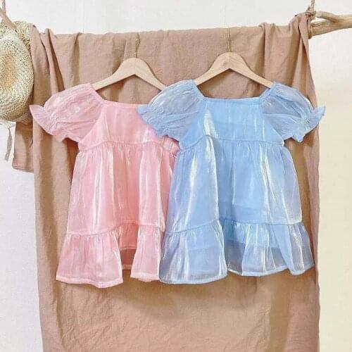 Kids Clothes Girl 2021 Summer Cute Dresses for Toddler Birthday Princess Puff Sleeve Stitching Girls Dress Wholesale Clothing