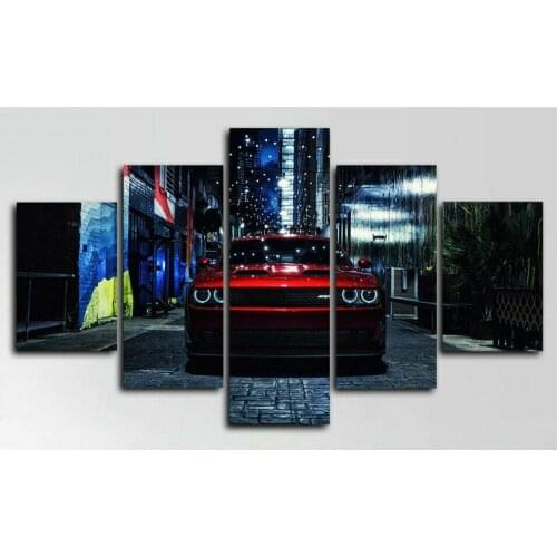 Dodge Charger SRT Hellcat Car 5 Pcs Canvas Picture Print Wall Art Canvas Painting Wall Decor for Living Room Poster No Framed