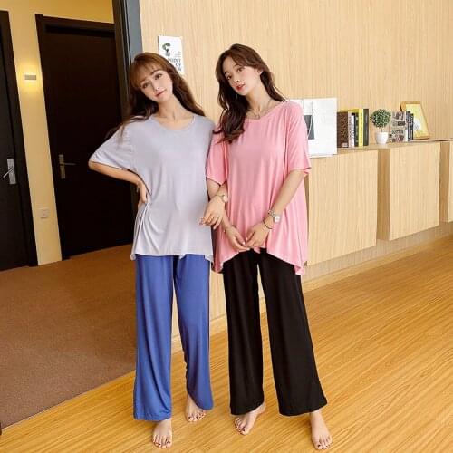 Home service women can go out for leisure and wear spring and autumn thin pullover trousers short sleeve pajamas and western st