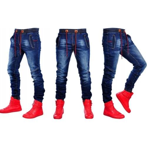 New thickened jeans, slim waist for men, motorcycle jeans, cotton, pencil slacks, slacks