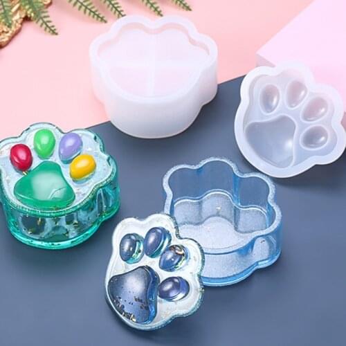 Epoxy Crystal Resin Silicone Mold 1 Set Dog Paw Storage Box Mould for DIY Home Decoration Jewelry Making