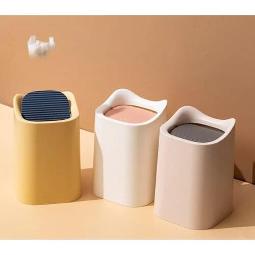 Nordic PP Trash with Lid Mini Bucket Garbage Holder Waste Bin Home Office Storage Organizer Portable Box Desktop Trash Basket
