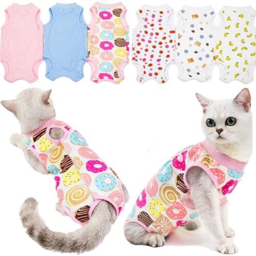 Soft Cotton Cat Recovery Suit Sterilization Clothes After Surgery Wear Anti Licking Vest Surgical T Shirt Outfits For Kitten