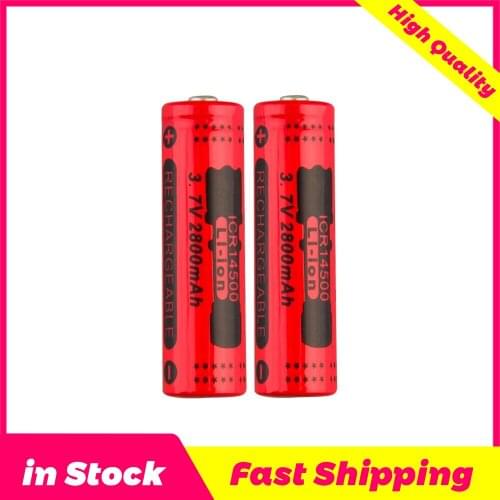 2Pcs Hot Sale GTF 14500 3.7V 2800mAh battery Rechargeable Li-ion Battery for LED Flashlight Battery accumulator battery