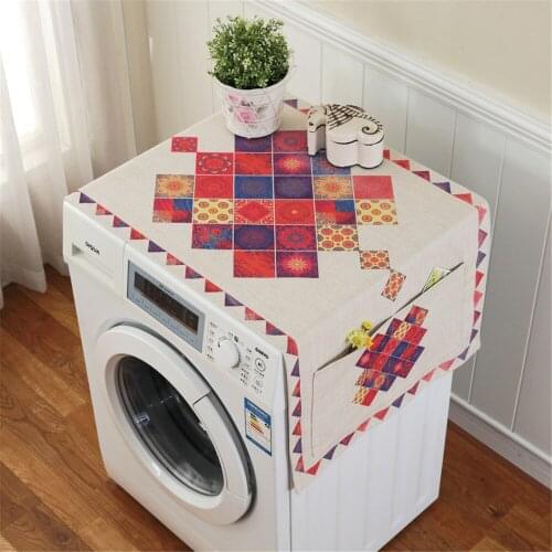 Printed linen fabric washing machine cover 60X140CM mediterranean style multipurpose household pocket dust proof cover