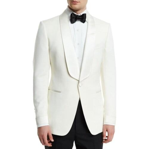 2020 Ivory Suit Mens Wedding Prom Party Suits Custom Made Business Suit Men Fashion Groom Tuxedos 2 Piece Set (Jacket+Pants)