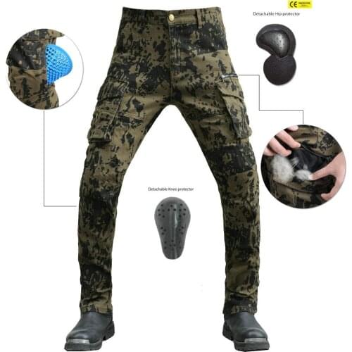 Men Outdoor Cycling Moto Stretch Jeans Army Green Sea Blue Casual Pants Men Camo Protective Gear Riding Jeans Personality 2021