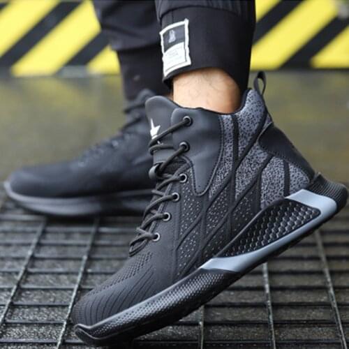 Mens Work Safety Boot High Top Sneaker Breathable Work Shoes Indestructible Boots Male Puncture Proof Steel Toe Safety Shoes
