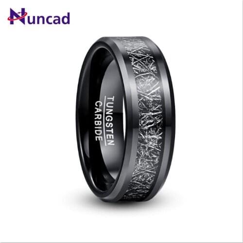 NUNCAD 8mm Mens Width Tungsten Carbide Ring Electroplated Black Inlaid Black Imitation Vermiculite Wedding Band Tungsten Ring