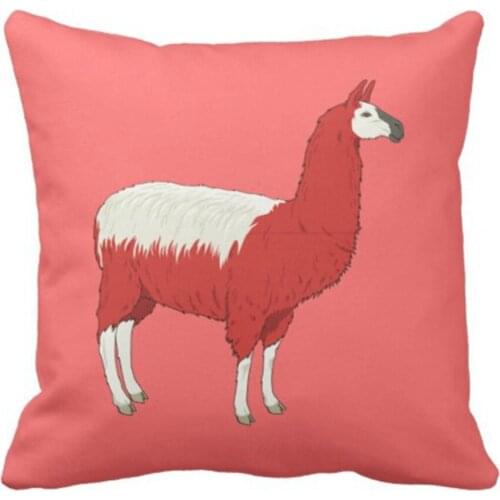 Throw Pillow Cover Cute Llama Funny Red Farm Decorative Pillow Case Home Decor Square 18 x 18 Inch Pillowcase
