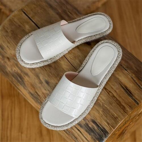 New Style Home Casual Ladies Slippers Fashion Flat-bottomed Comfortable Womens Shoes Genuine Leather High-quality Handmade