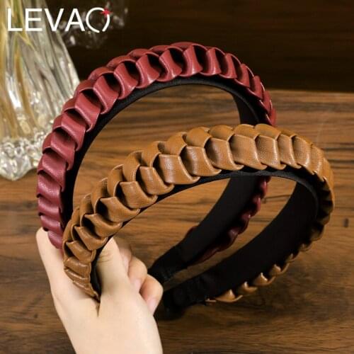 Levao Solid Color Leather Weaving Headband Fashion Braid Hair Bands Hoop Bezel Headwear Twist Hairband Hair Accessories