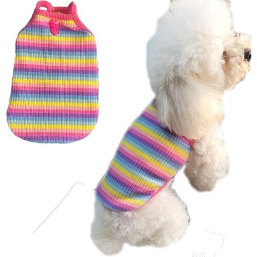 Rainbow Dog Clothes Summer Pet Vest Shirt For Small Dogs Chihuahua Poodle Knitted Sleeveless Cat Tshirt Outfit Apparel Coats Top