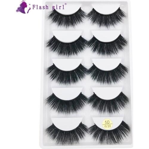 Flash Girl Natural 5D Mink Eyelashes 5D-W30 Handmade Thick Long Full Strip Lashes Wispy Soft Eyelash Extension Eye Makeup