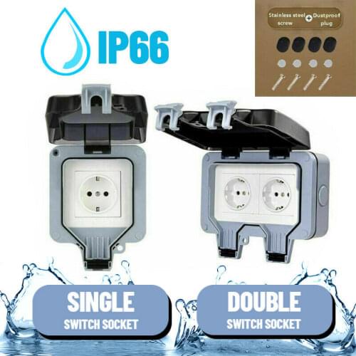 250v 16a Outdoor Socket Ip66 Waterproof Dustproof Wall-mounted Socket Box Cellars Laundry Rooms Gardens Safety Socket