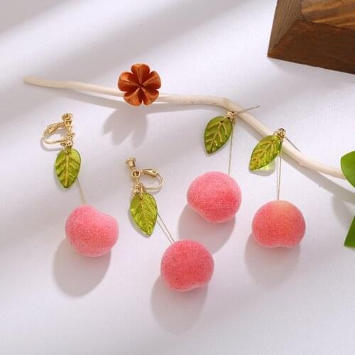 Honey Peach Clip On Earrings No Hole Ear Clips Pink Peach Earrings Without Piercing Fruits Creative Earring H252