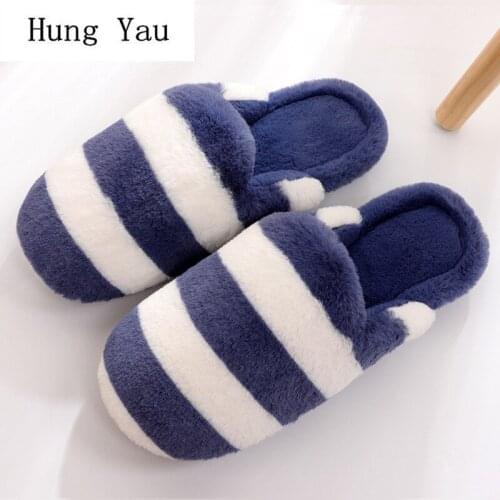 Men Slippers Flips Flops 2018 Winter Warm Shoes Man Fashion Striped Platform Female Slides Non-slip Flat Indoor Comfortable
