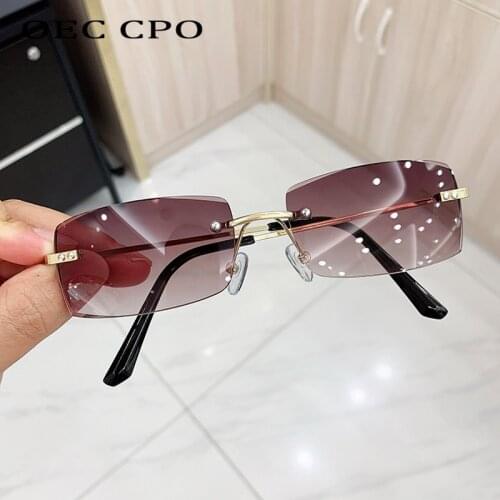 OEC CPO Rimless Sunglasses Gradient Fashion Rectangle sunglasses women Alloy vintage Frameless Eyeglasses UV400 Square Glasses