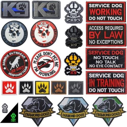 Service Dog Working Training Embroidered Patches Military Tactical Patches PVC Embroidery Badges K9 Dog Patch for Pet Harness
