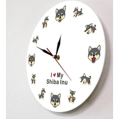 Japanese Small Size Dog Living Room I Love My Shiba Inu Modern Wall Clock Silent Wall Watch Pet Shop Decor Dog Pet Owner Gift