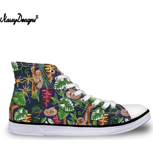 Noisydesigns Autumn Sloth Print Womens Multi Vulcanize Shoes Casual Women High Top Lace-up Canvas Shoes for Ladies Female Flats