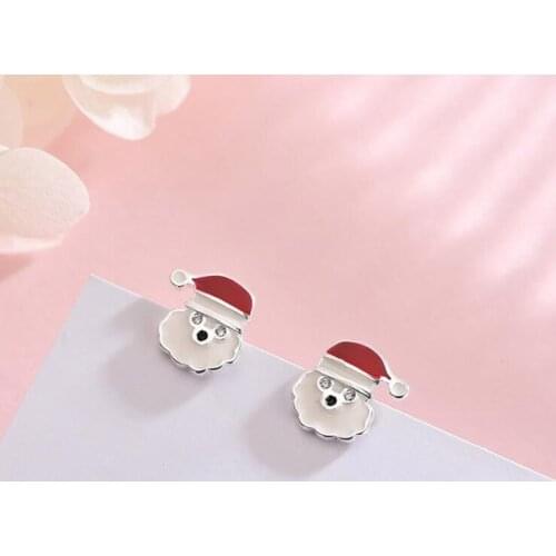 Trendy 100% 925 Sterling Silver Stud Earrings For Women Statement Christmas Santa Claus Earring Party Gifts Fashion Jewelry