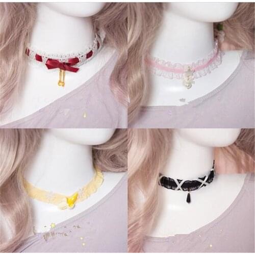 Japan lace pendant Choker Harajuku Cute Lolita Ribbon Chain Cosplay Women Necklace B1011