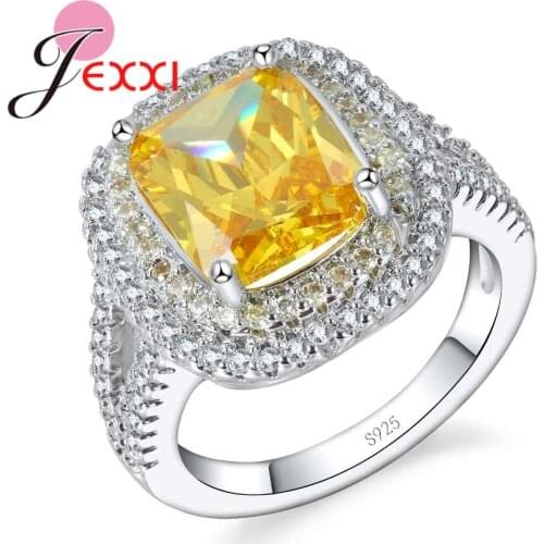 Engagement Yellow shiny Rings For Women 925 Sterling Silver Wedding Ring Cubic Zirconia Fashion Jewelry