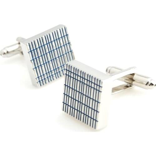 10pairs/lot Silver Square Cufflinks Blue Stripe Checker Pattern Cuff Links Simple Fashion Style Cuff Button Mens Jewelry