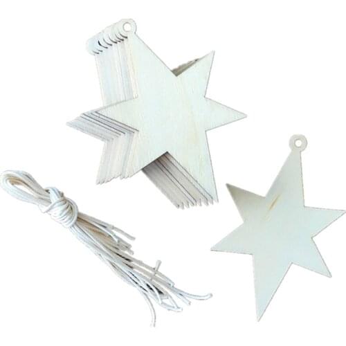 10pcs Wooden Star Christmas Pendants Ornaments DIY Wood Crafts Xmas Tree Ornaments Christmas Party Decorations Kids Gift