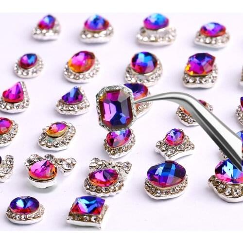 10pcs Manicure diamond blue-purple light alloy diamond ultra-flash flame drill fingernail-waterdrop 3D Tips Accessoires Jewelry